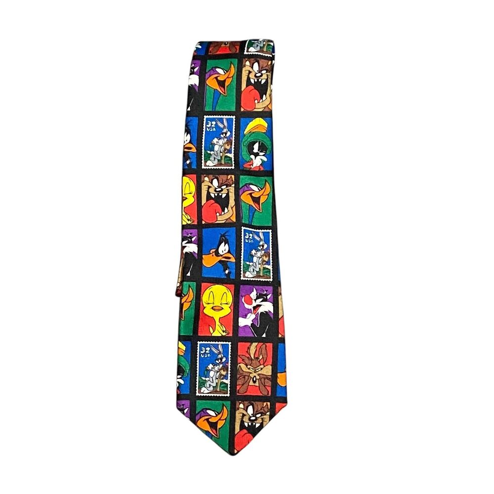 Vintage BUGS BUNNY Mens Tie Looney Tunes Stamp Collection Warner Bros